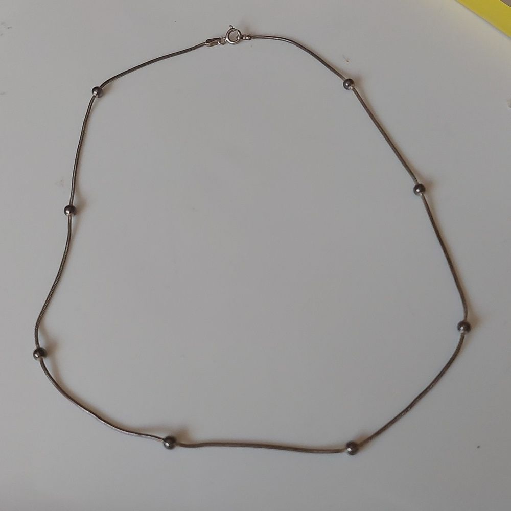 925 Italy Sterling Silver Ball Bead Station Style Satellite Chain Necklace